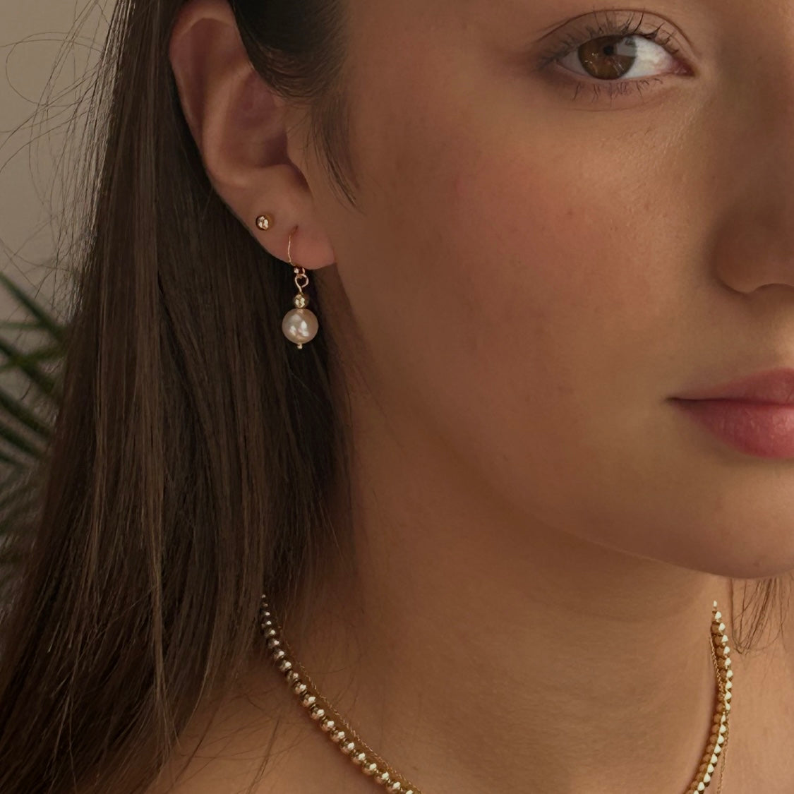 Swarovski Short Pearl Earrings (14K Gold Filled)