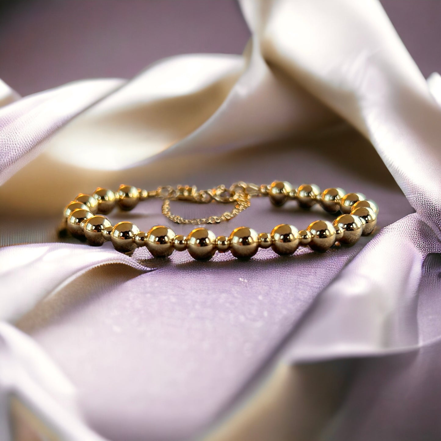 Large Beaded 14K Gold Filled (or Silver) Bracelet