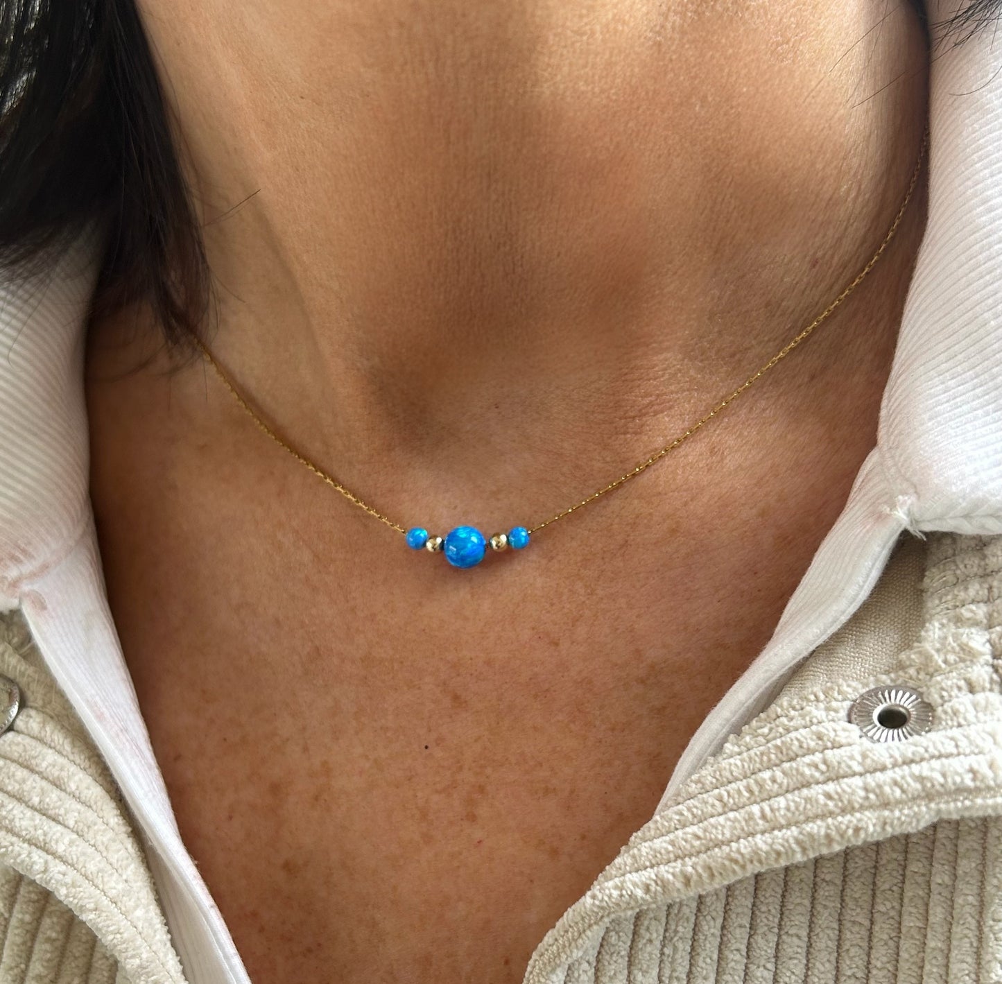 Opal trio gold necklace