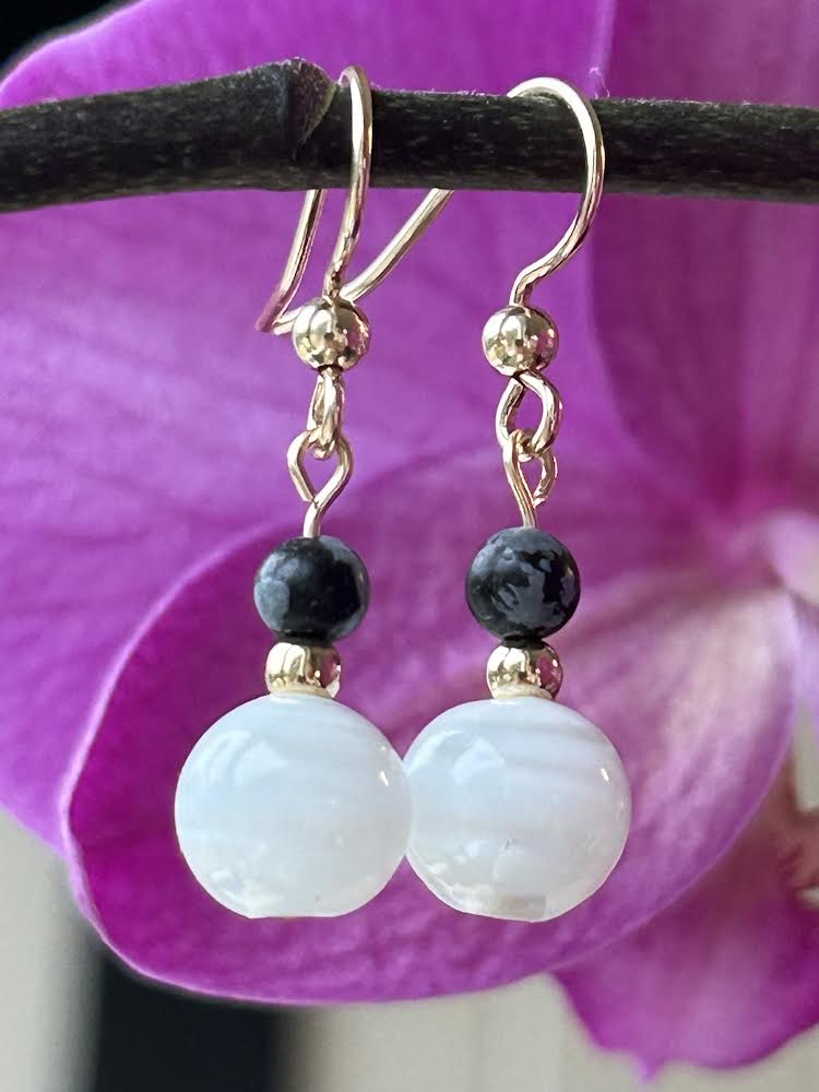 Snowflake Obsidian Gemstone Long Earrings