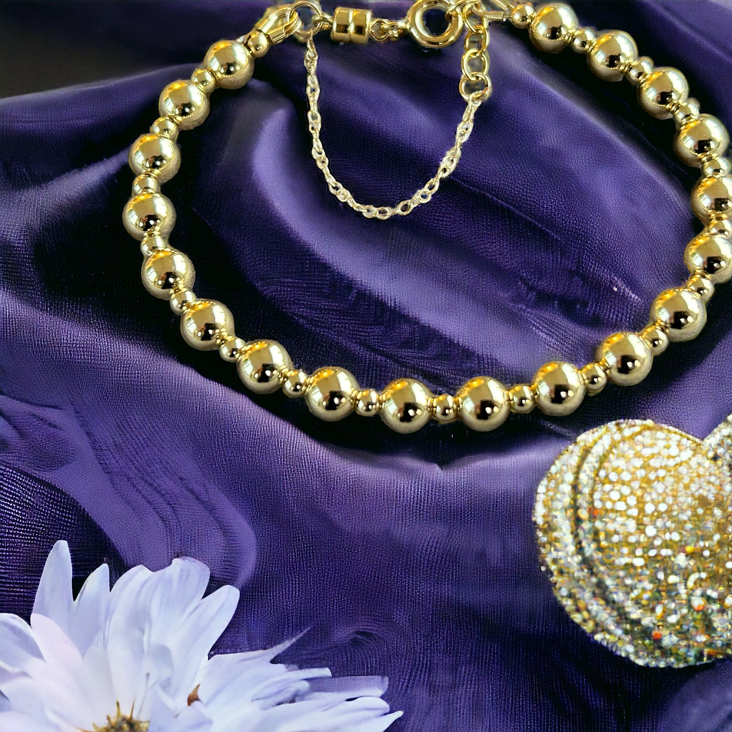 Large Beaded 14K Gold Filled (or Silver) Bracelet