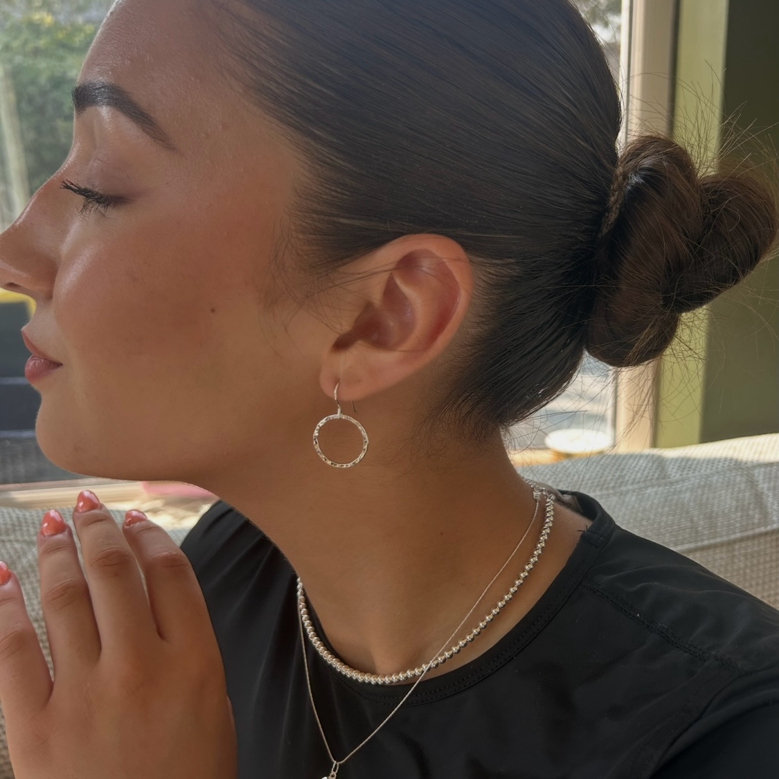 Silver Hammered Hoops