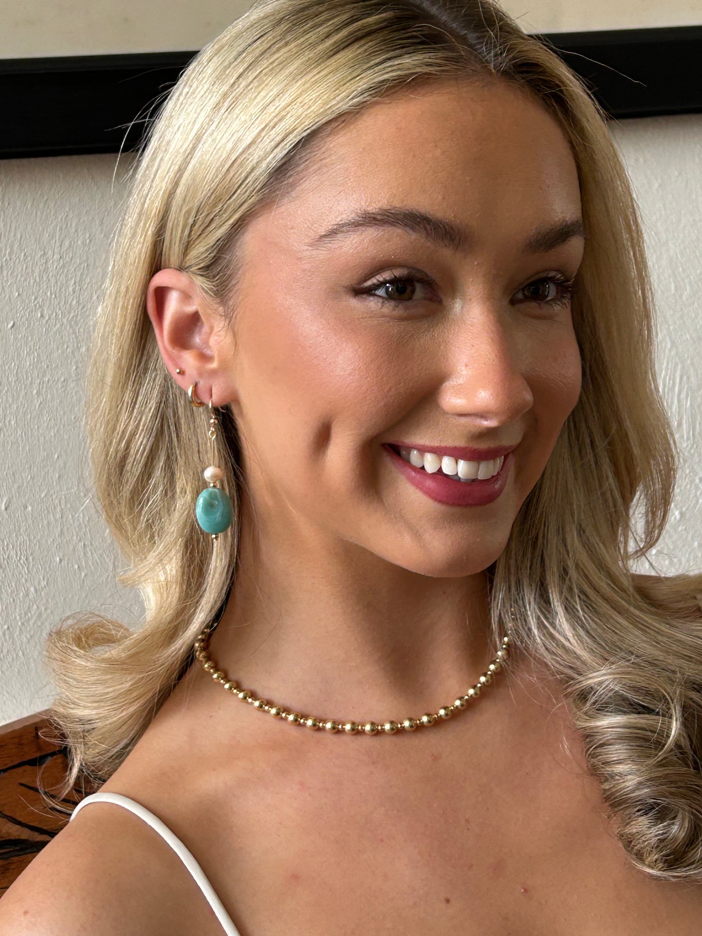 Sea blue and fresh water pearl earrings