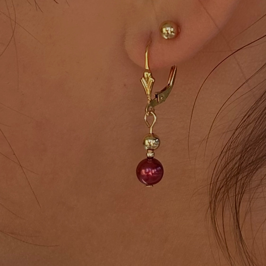 Burgundy Fresh water pearl Fleur De Lis earrings
