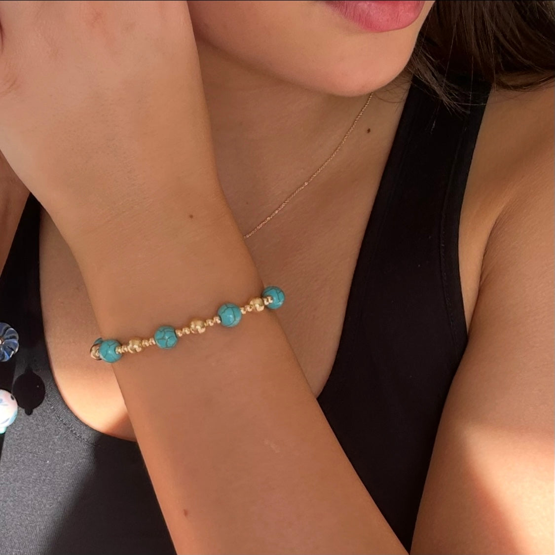 Turquoise and 14K Gold Bracelet