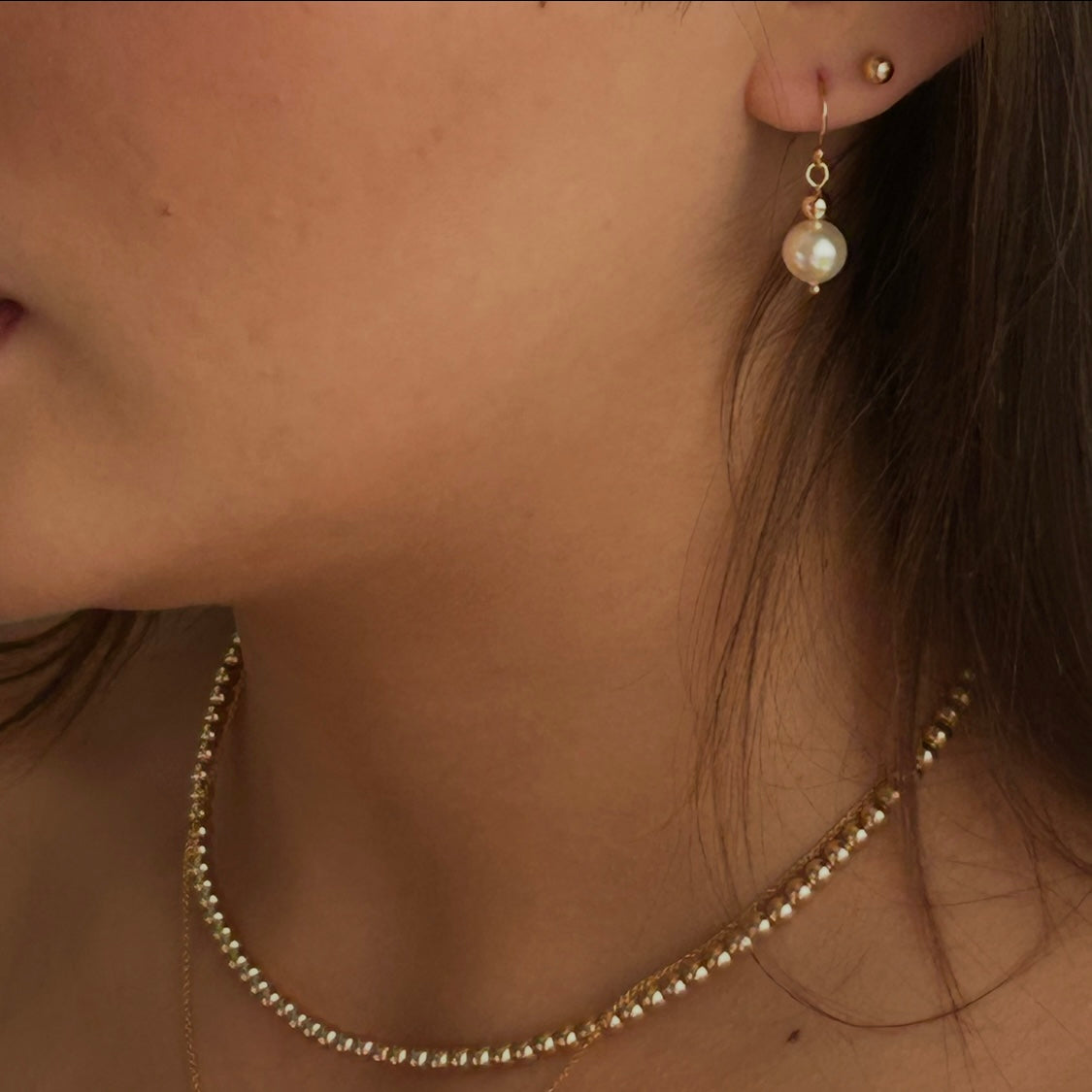 Swarovski Short Pearl Earrings (14K Gold Filled)
