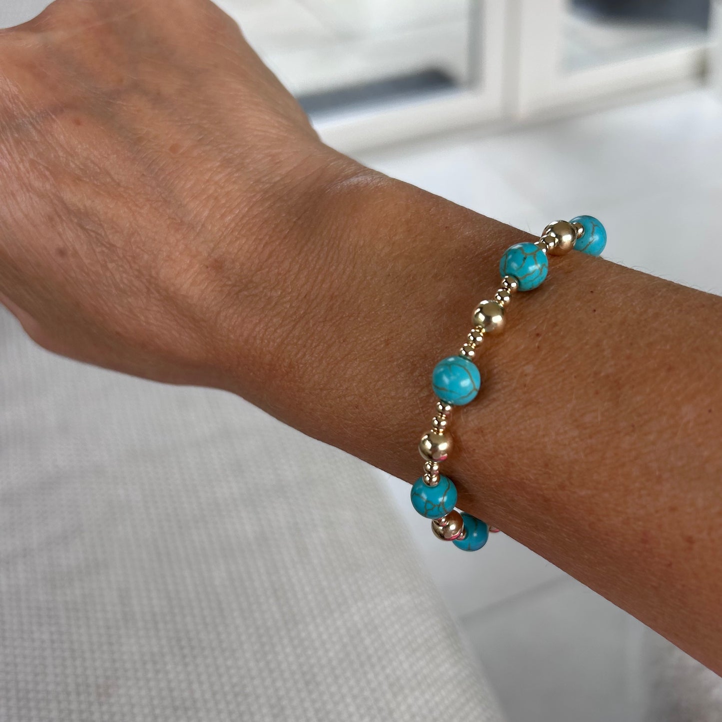Turquoise and 14K Gold Bracelet