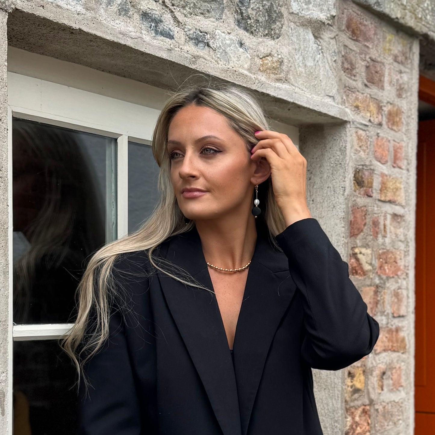 Ebony and ivory Fresh water pearl  earrings.