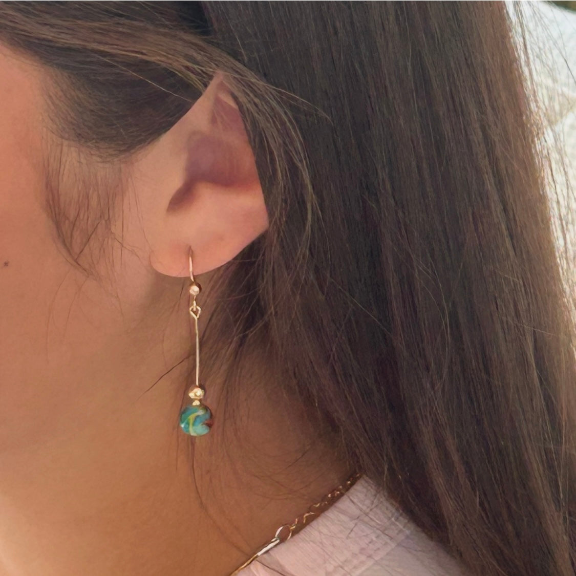 Painted bead Gold Fill earrings.