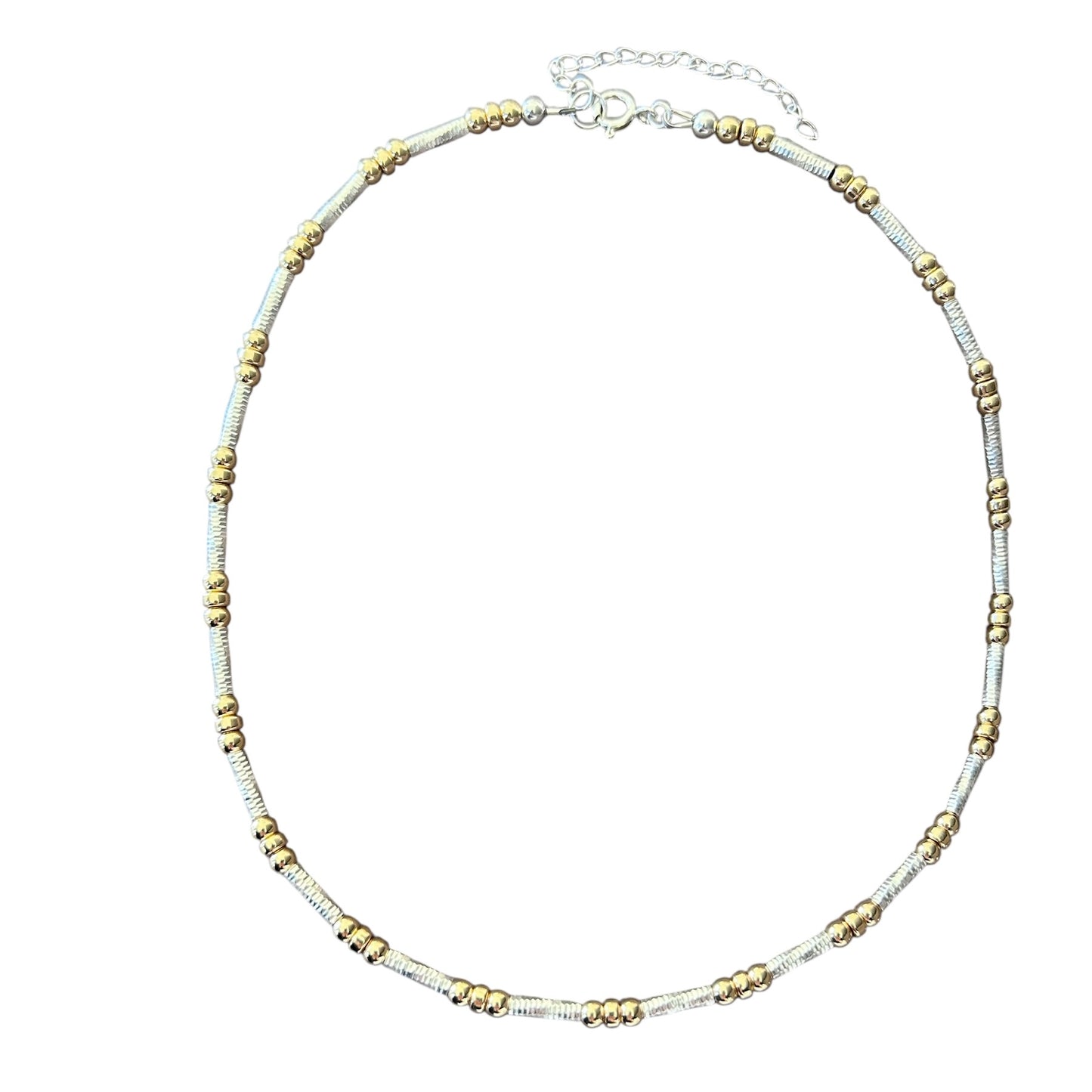 Tubular mixed metal necklace