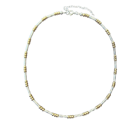 Tubular mixed metal necklace