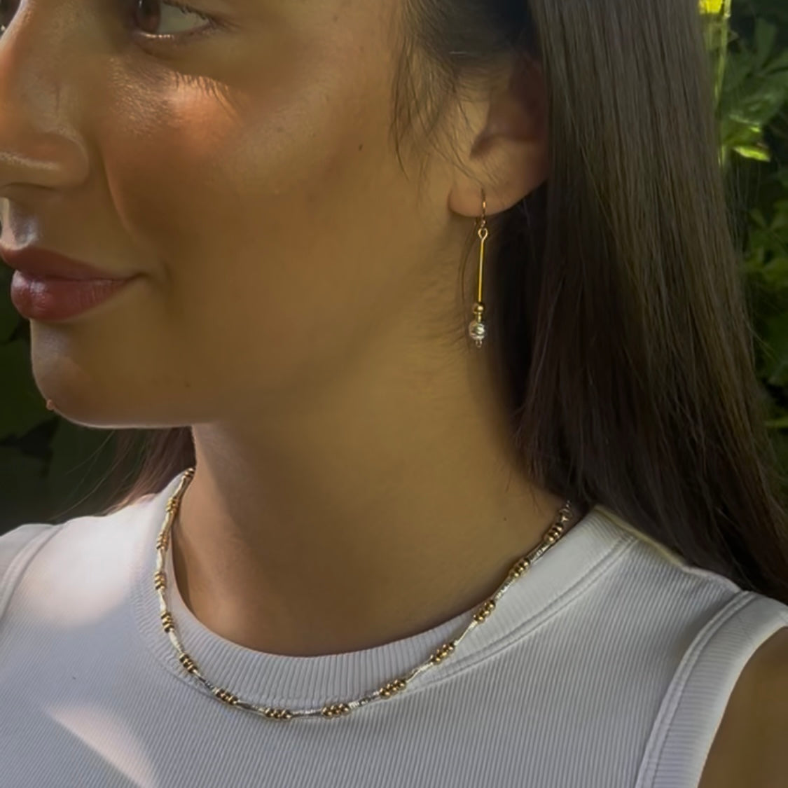Tubular mixed metal necklace