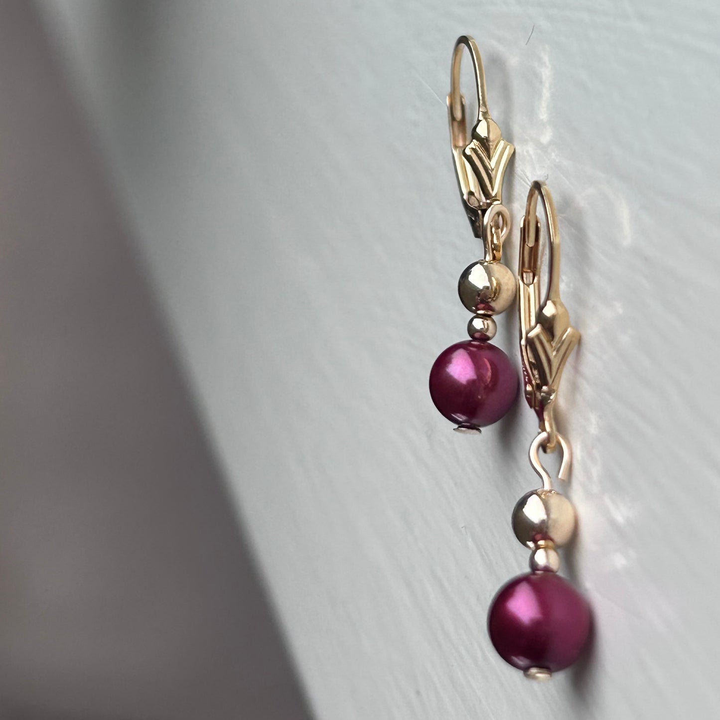 Burgundy Fresh water pearl Fleur De Lis earrings