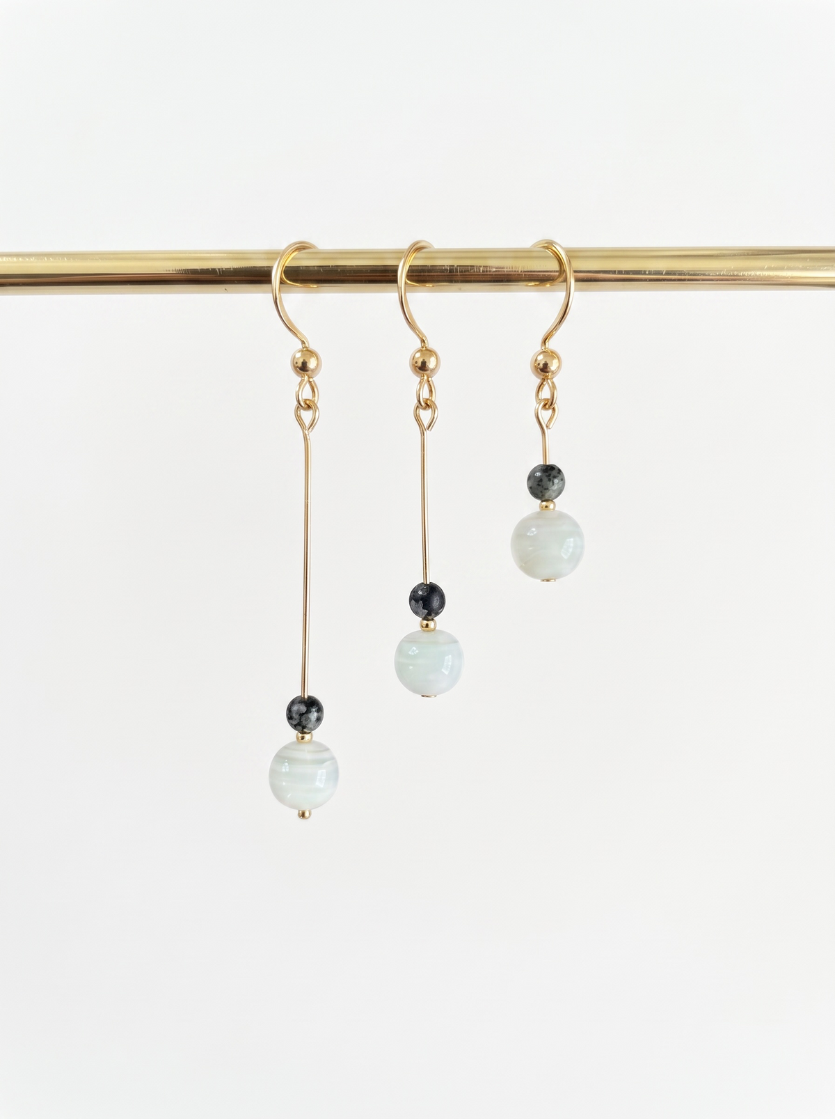 Snowflake Obsidian Gemstone Long Earrings