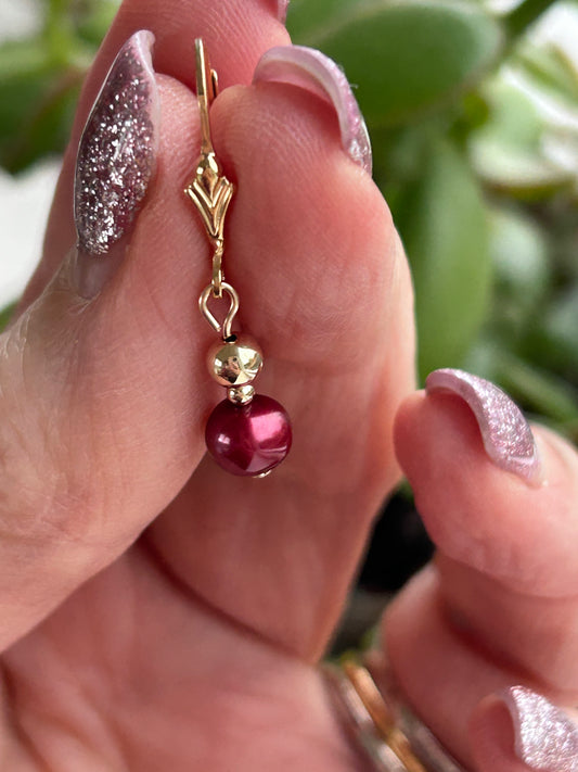 Burgundy Fresh water pearl Fleur De Lis earrings
