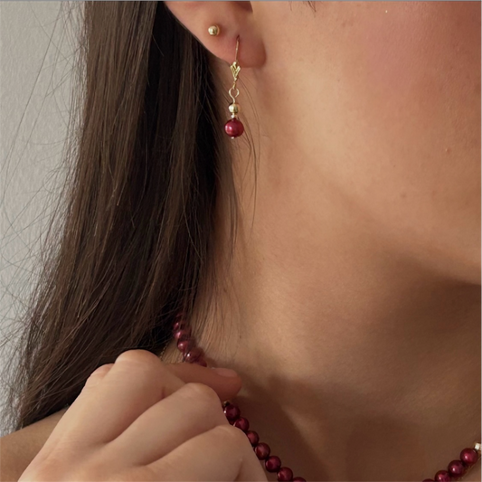 Burgundy Fresh water pearl Fleur De Lis earrings