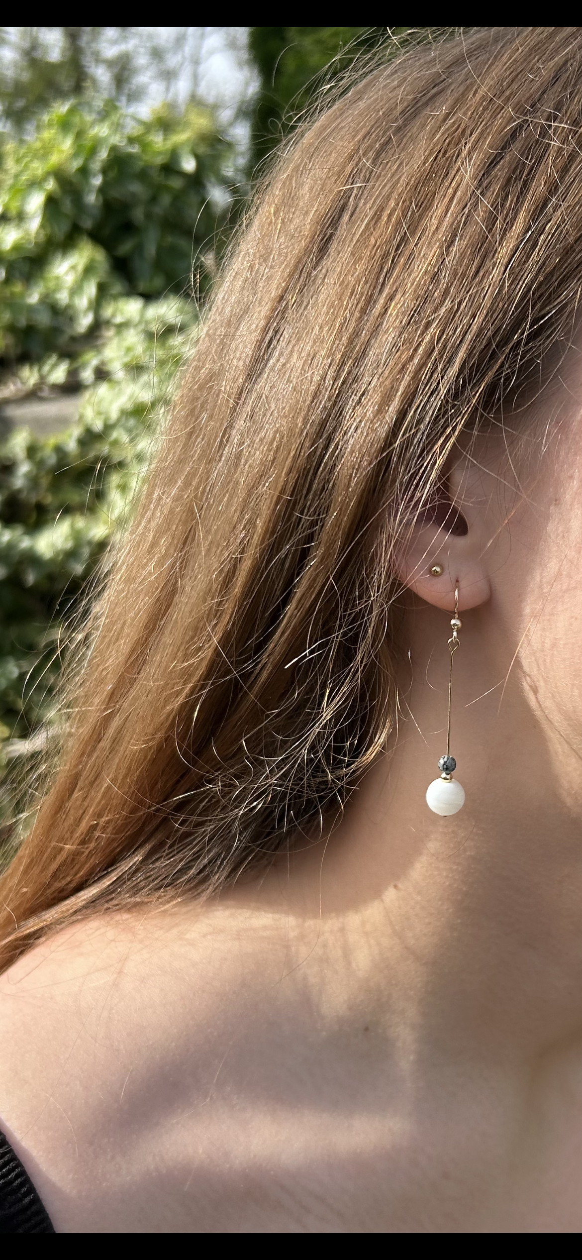Snowflake Obsidian Gemstone Long Earrings