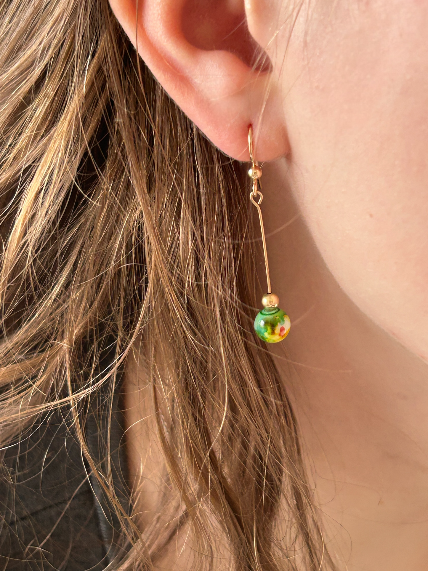 Painted bead Gold Fill earrings.