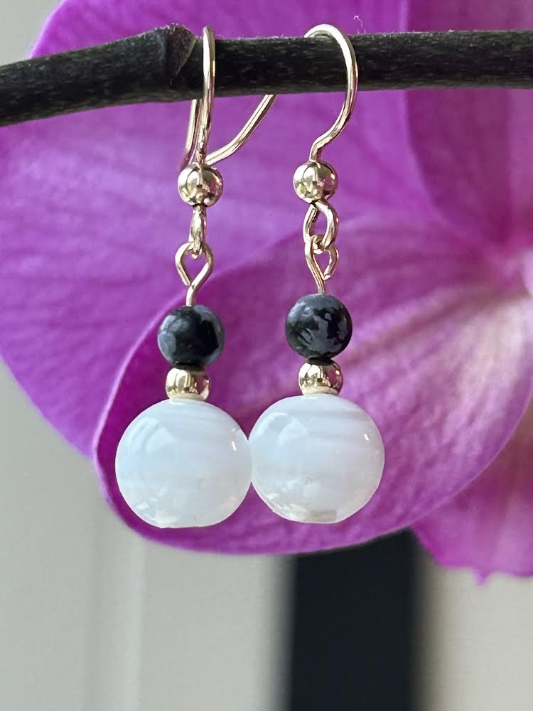 Snowflake Obsidian Gemstone Long Earrings