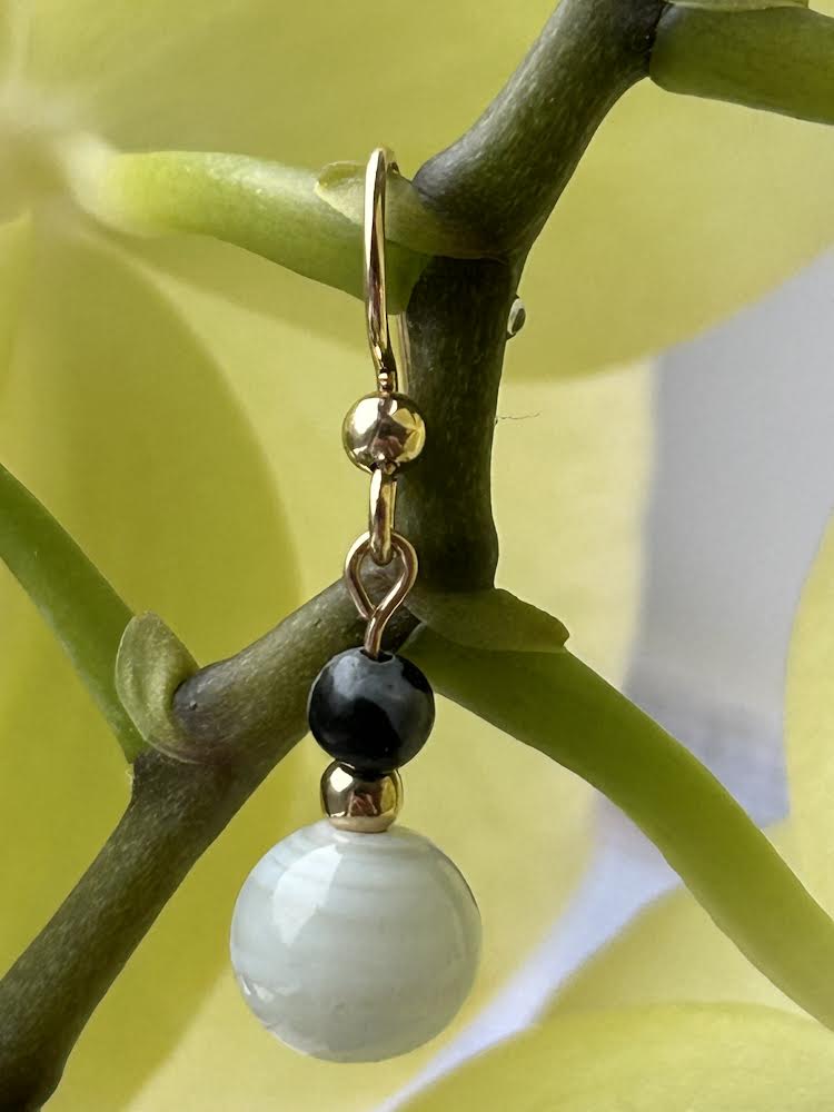 Snowflake Obsidian Gemstone Long Earrings