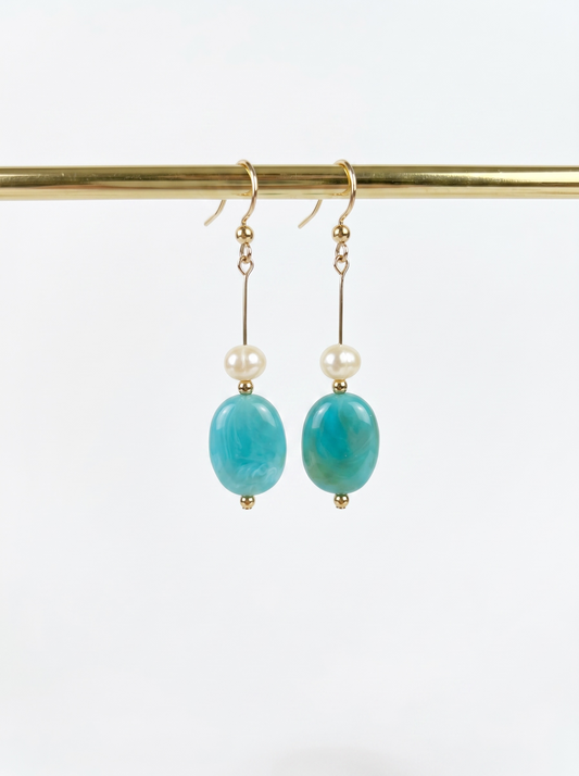 Sea blue and fresh water pearl earrings