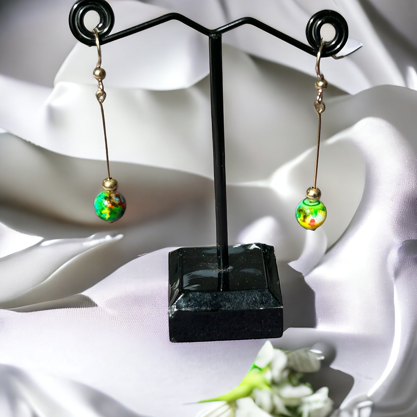 Painted bead Gold Fill earrings.