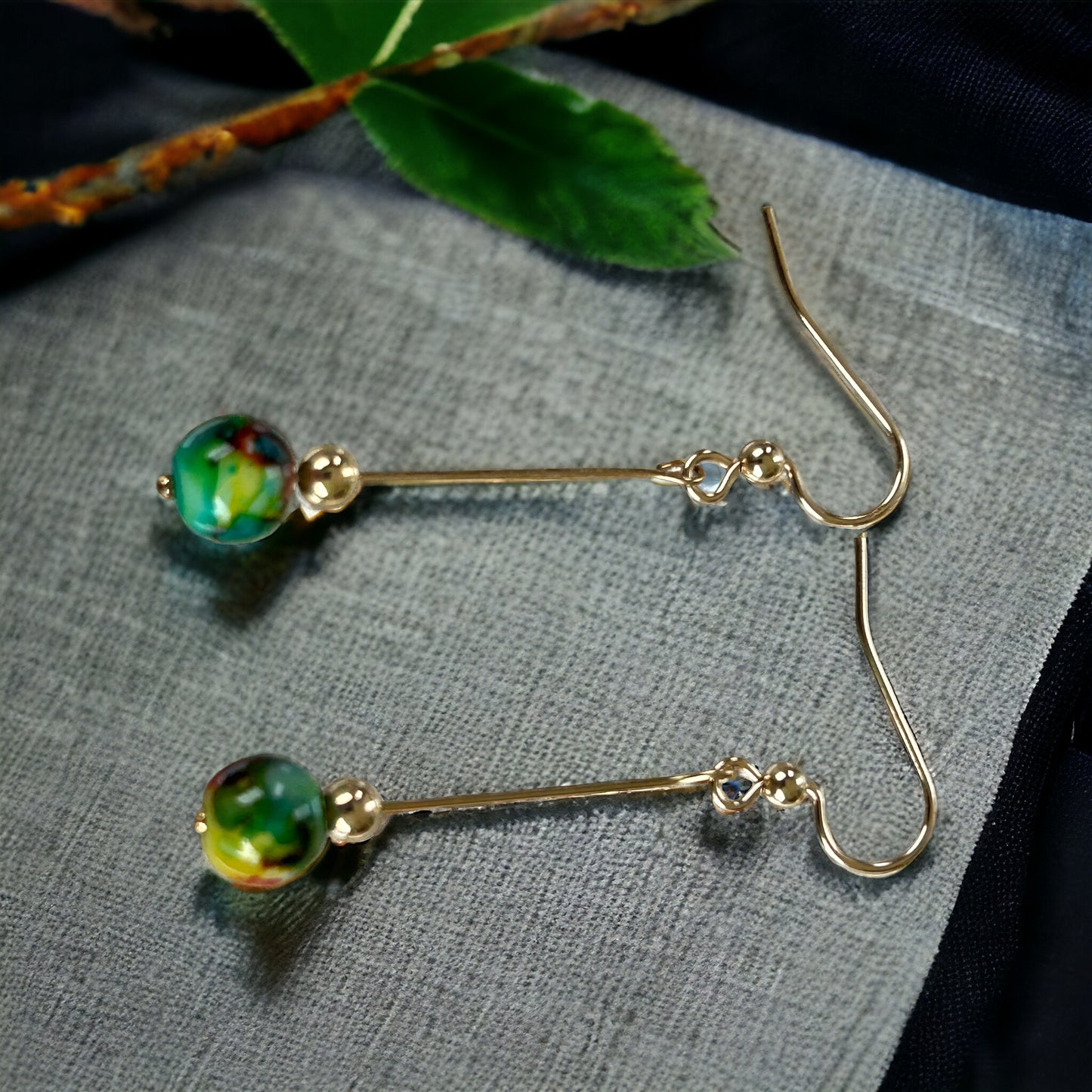 Painted bead Gold Fill earrings.