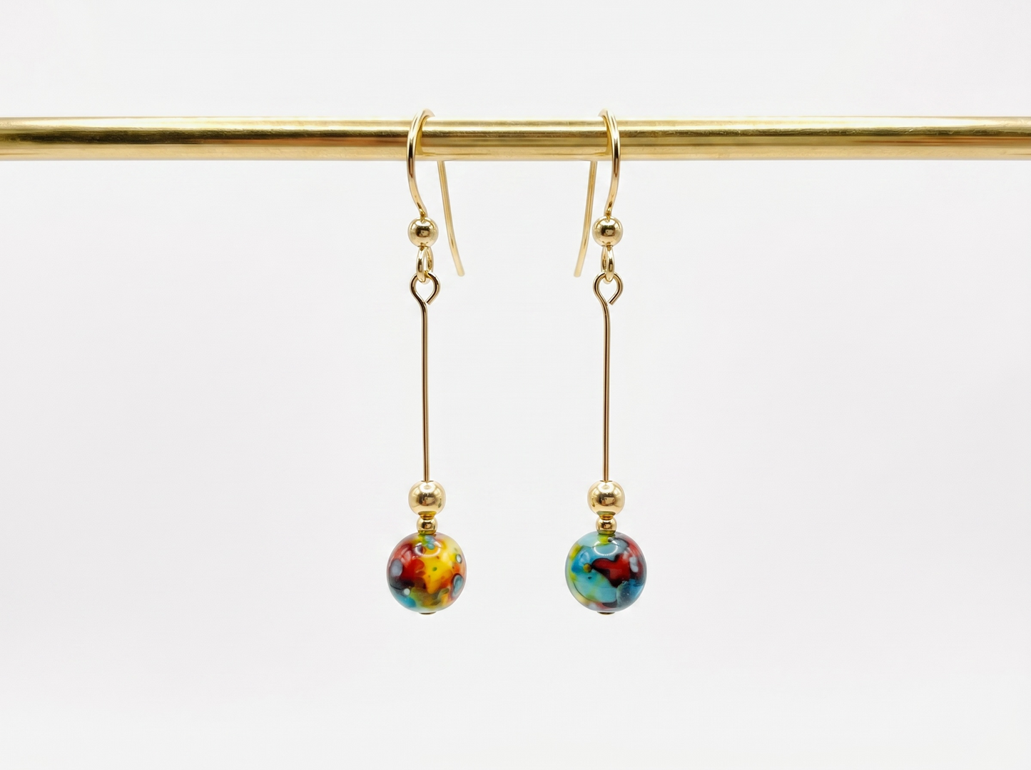 Painted bead Gold Fill earrings.