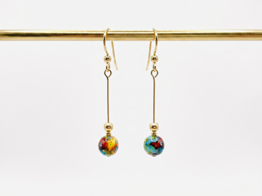 Painted bead Gold Fill earrings.