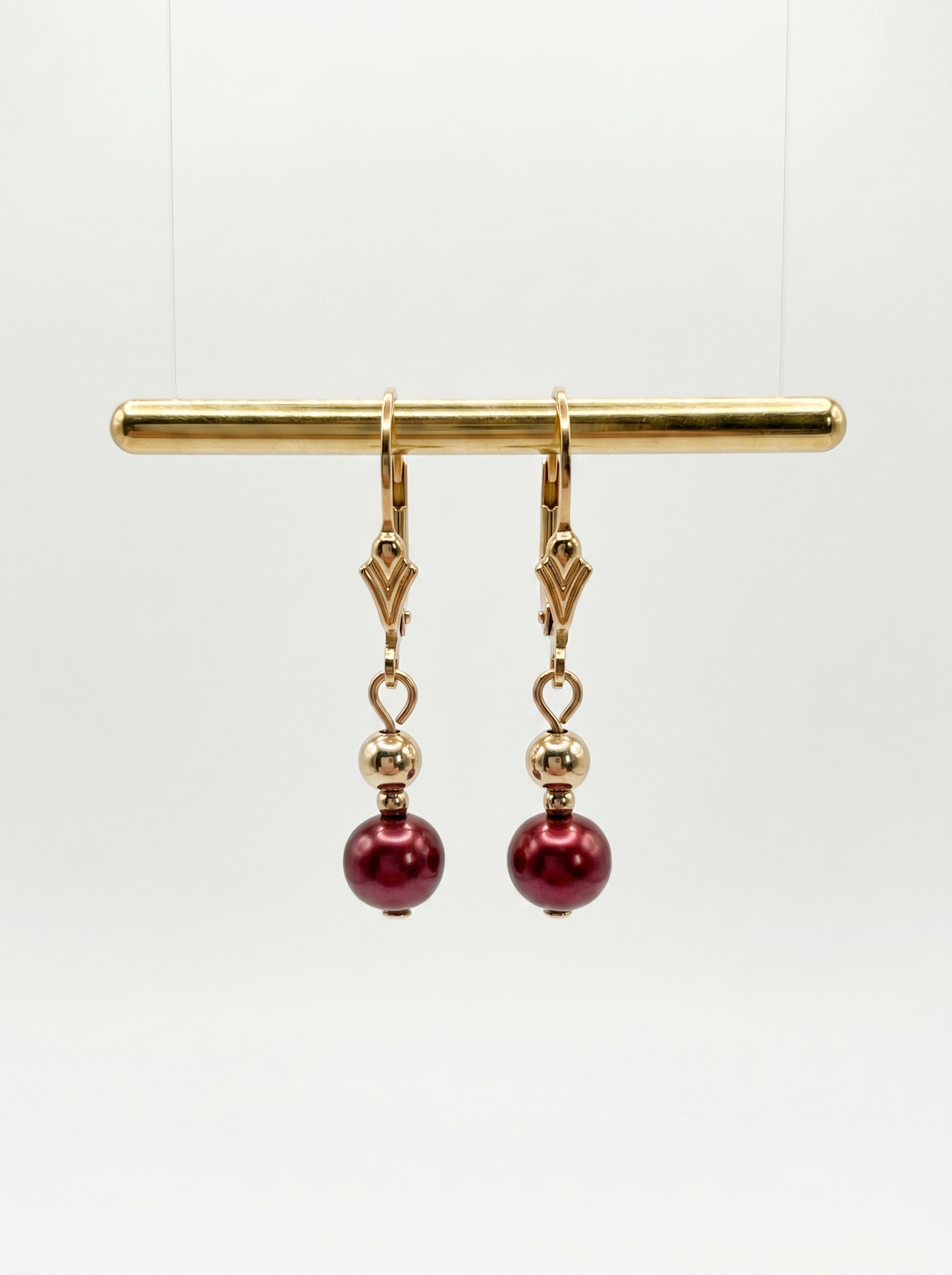 Burgundy Fresh water pearl Fleur De Lis earrings