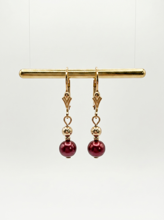 Burgundy Fresh water pearl Fleur De Lis earrings
