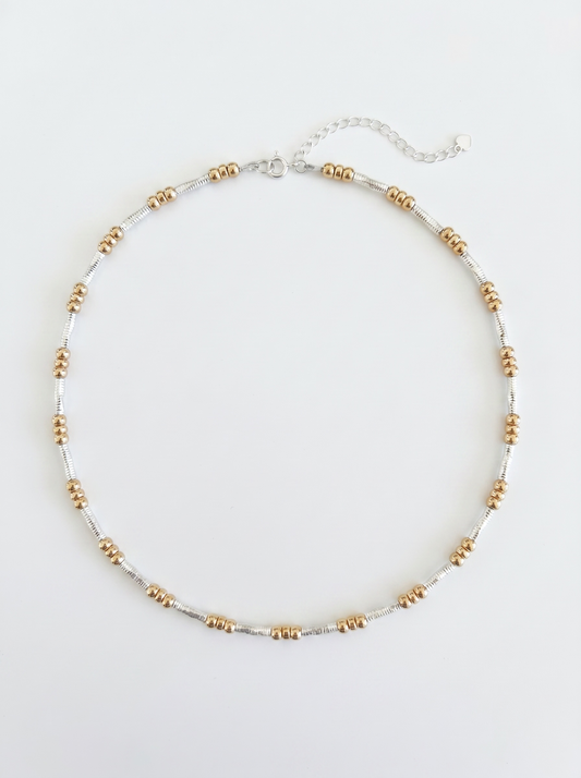 Tubular mixed metal necklace