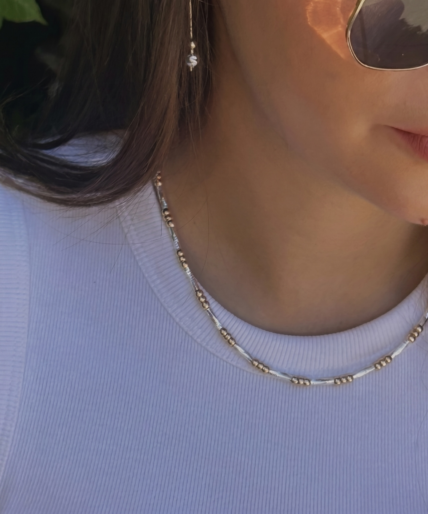 Tubular mixed metal necklace