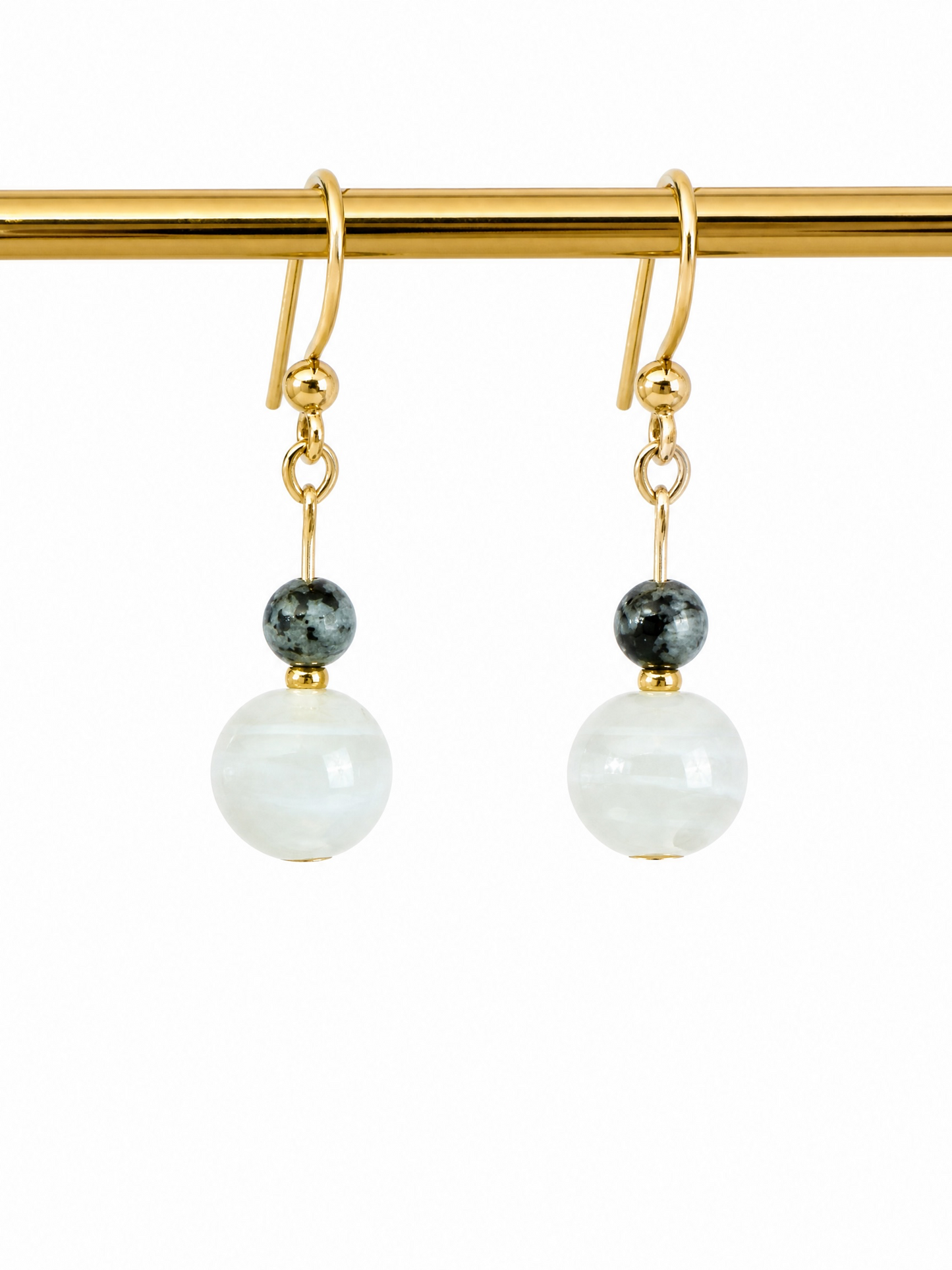 Snowflake Obsidian Gemstone Long Earrings