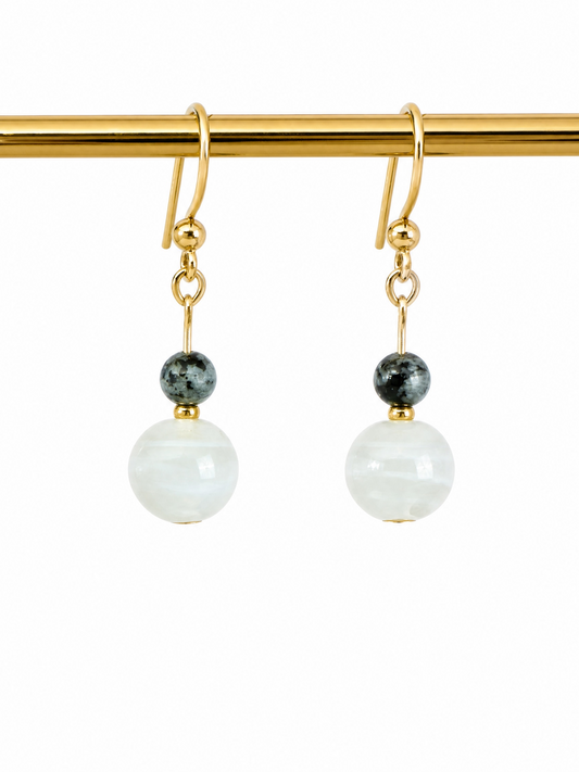 Snowflake Obsidian Gemstone Long Earrings