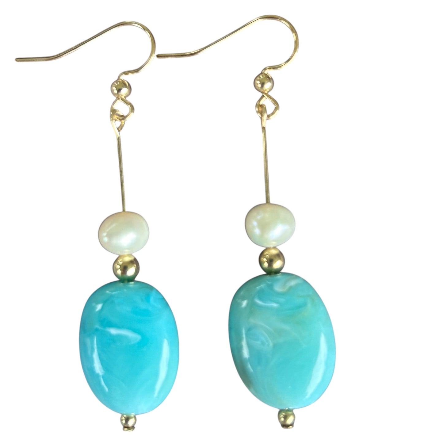Sea blue and fresh water pearl earrings