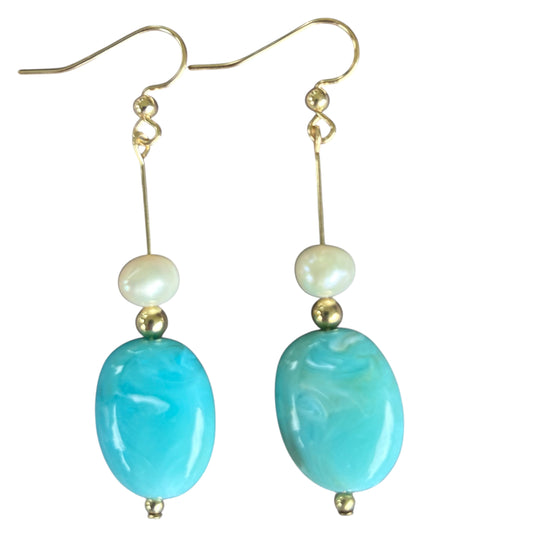 Sea blue and fresh water pearl earrings