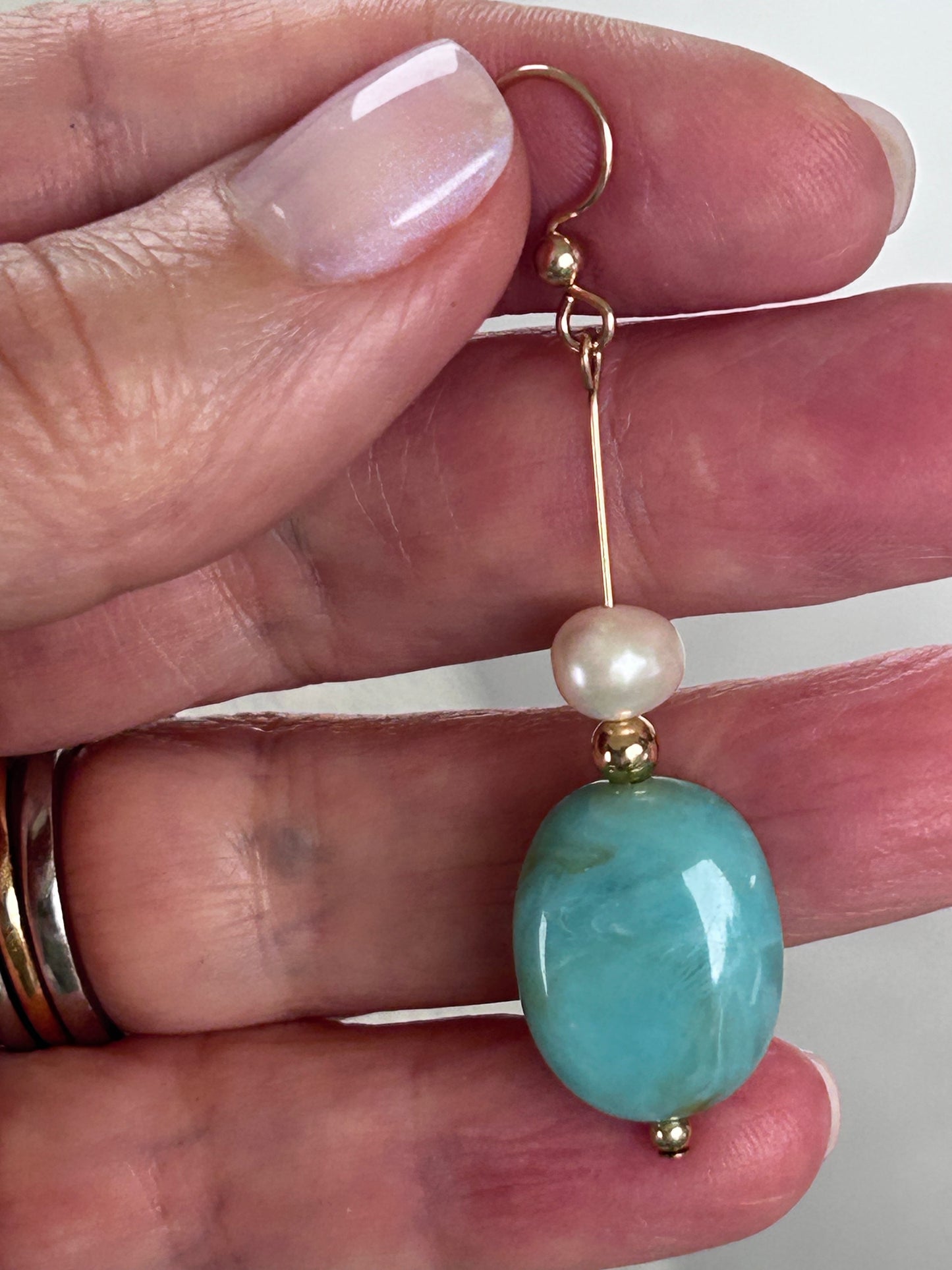 Sea blue and fresh water pearl earrings