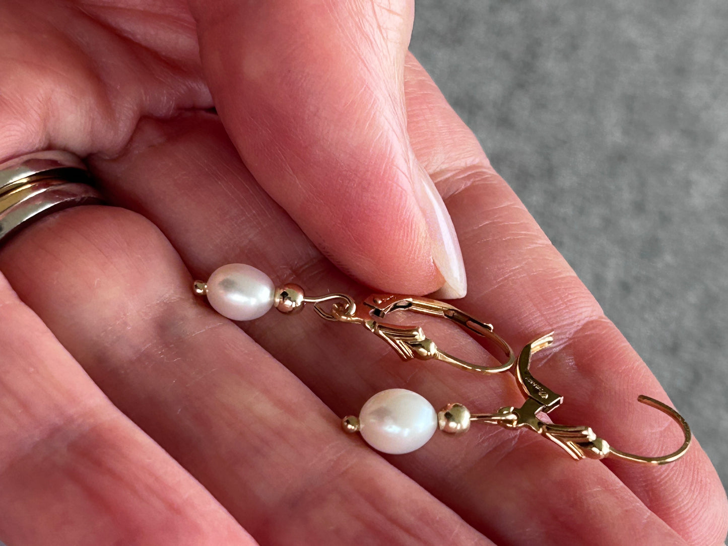 Fleur de Lis Gold Filled Pearl Earrings