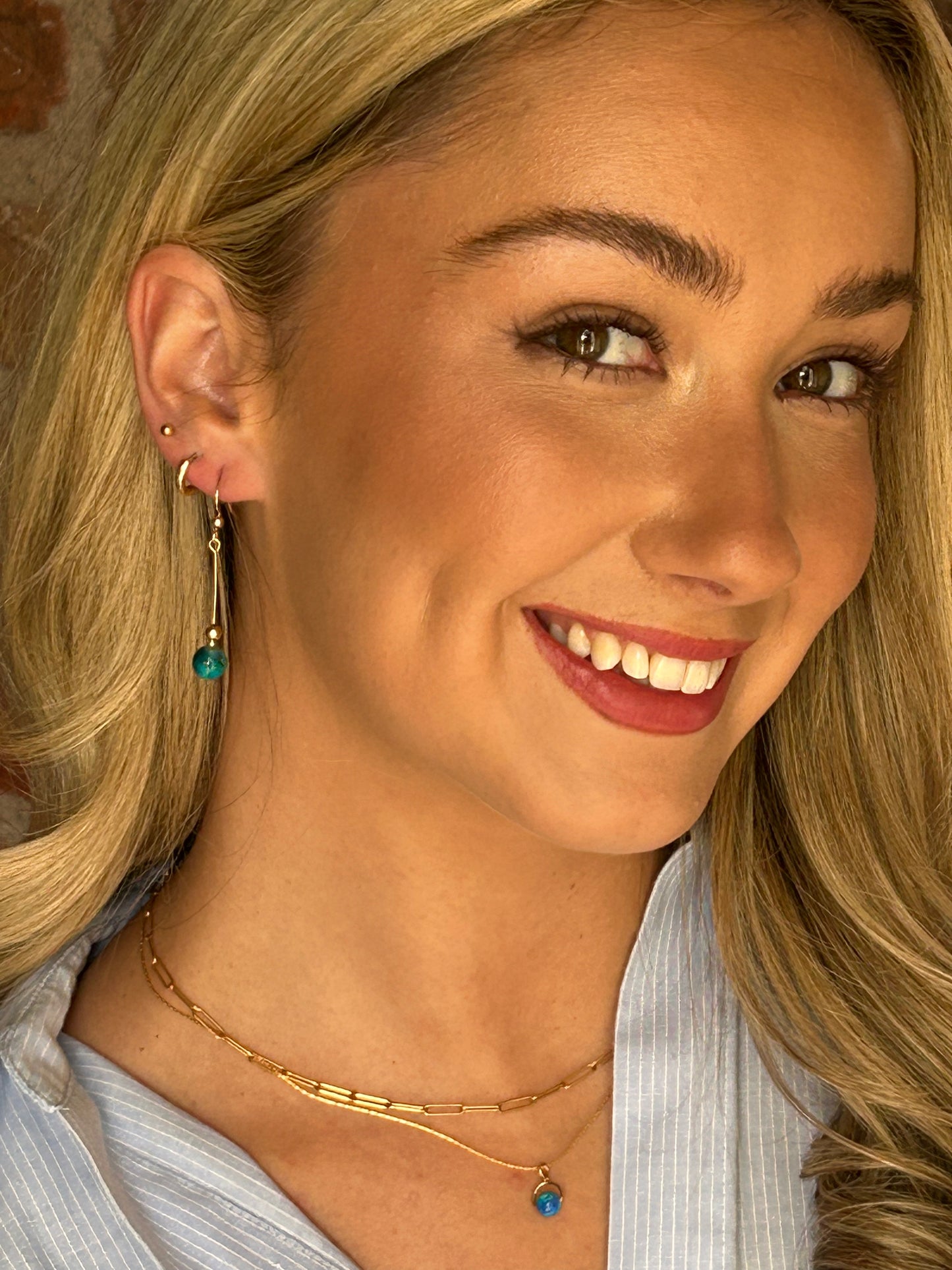 Painted bead Gold Fill earrings.
