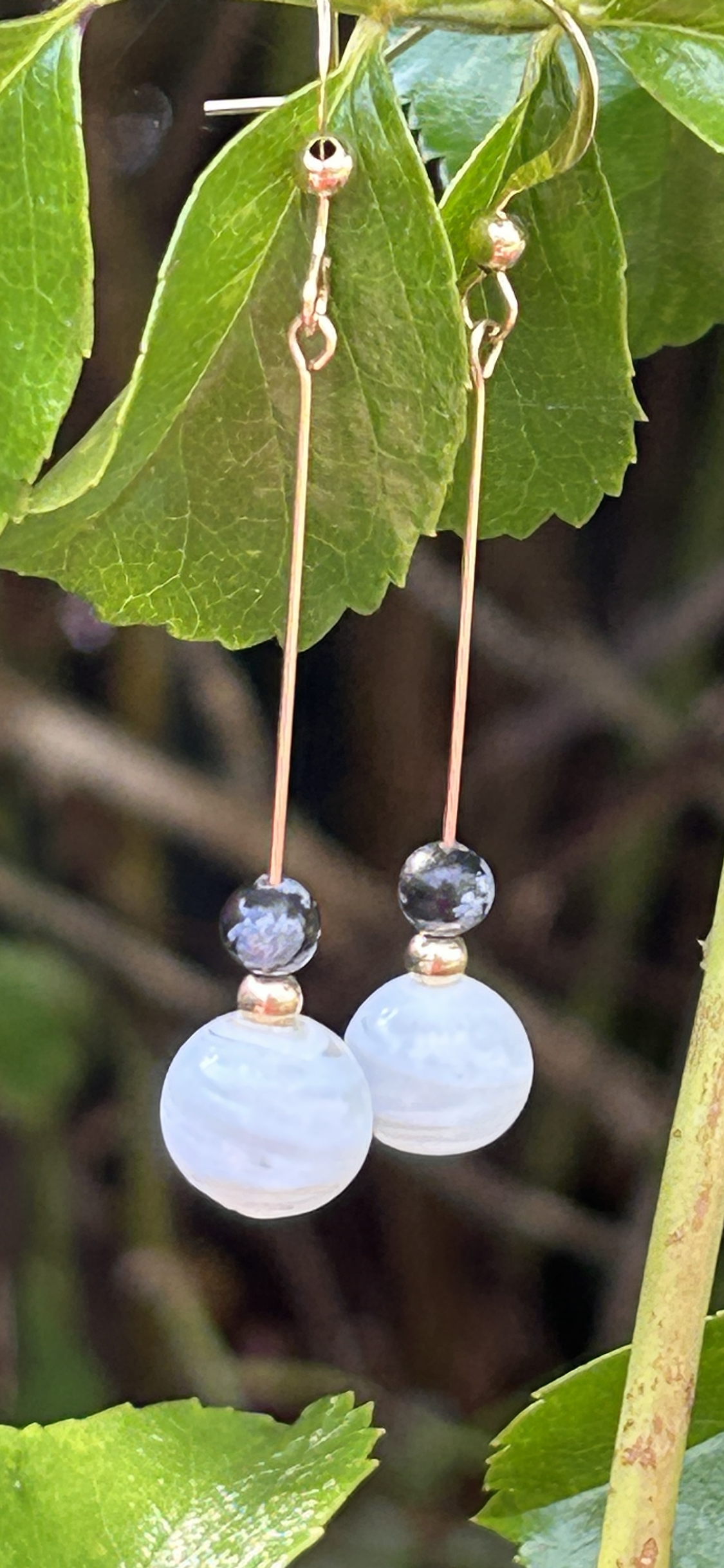 Snowflake Obsidian Gemstone Long Earrings